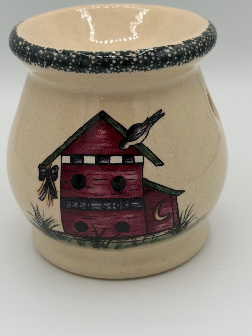 Vtg Home & Garden Party Birdhouse Stoneware Wax Melter Candle Holder Cottagecore